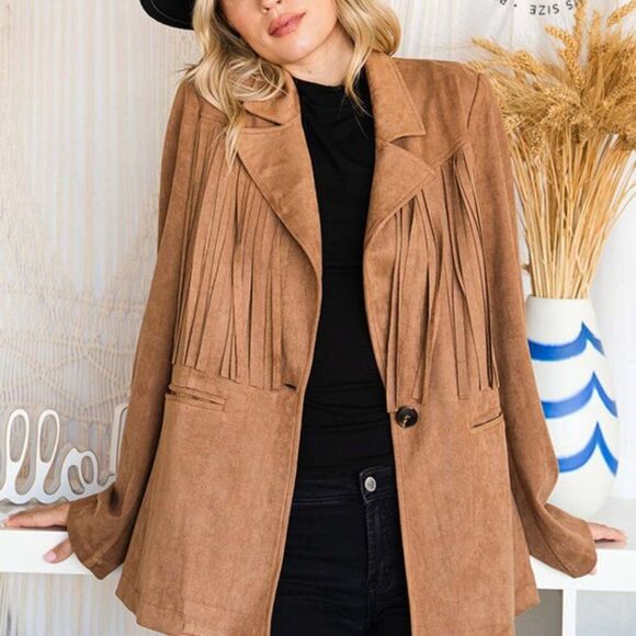 Unbranded Jackets & Blazers - Cotton Bleu- Plus Casual Fringed Boho-Western Jacket; Soft, Fun, Comfy; 1X- NWT